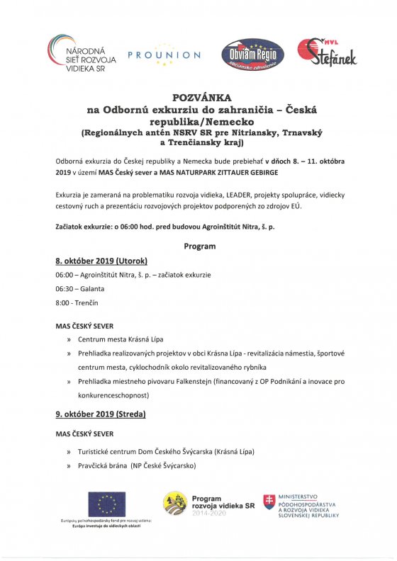 Pozvánka na Odbornú exkurziu do zahraničia – Česká republika/Nemecko (Regionálnych antén NSRV SR pre Nitriansky, Trnavský a Trenčiansky kraj)